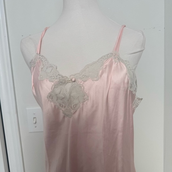 Vintage French maid Pink Lace Trim satin Nightgown slip coquette Fairycore M - Picture 3 of 5